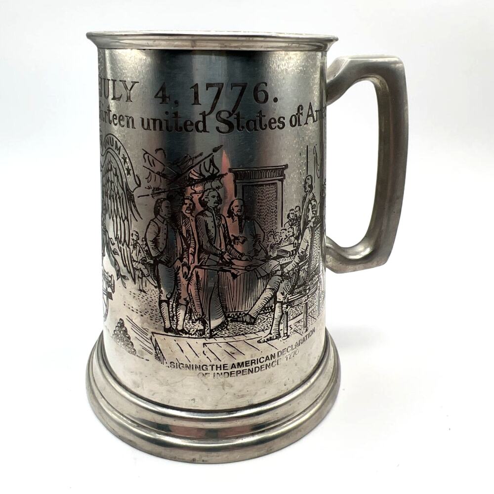 Vintage Glass Bottom Pewter Tankard Declaration of Independence 1776 Mug